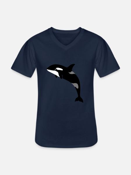 jumping orca - Men's V-Neck T-Shirt - navy