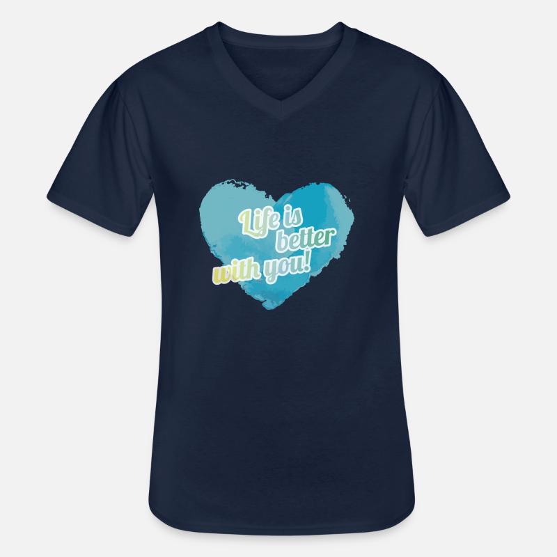 Leben mit dir ist besser - Männer-T-Shirt mit V-Ausschnitt - Navy