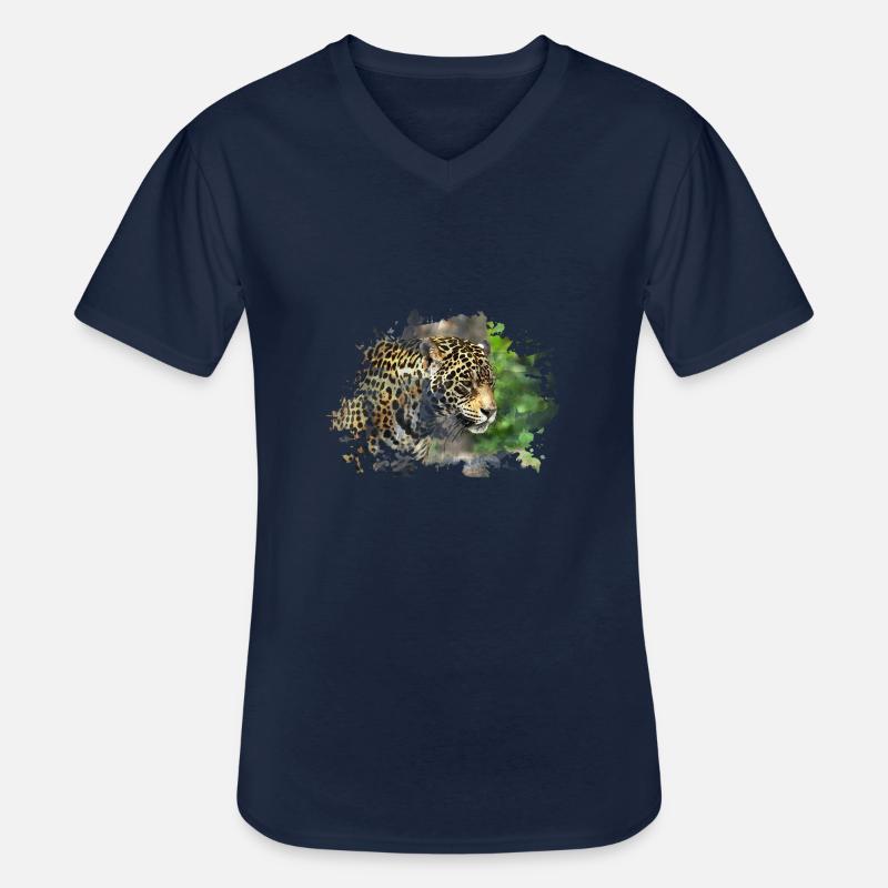 Leopard - Männer-T-Shirt mit V-Ausschnitt - Navy