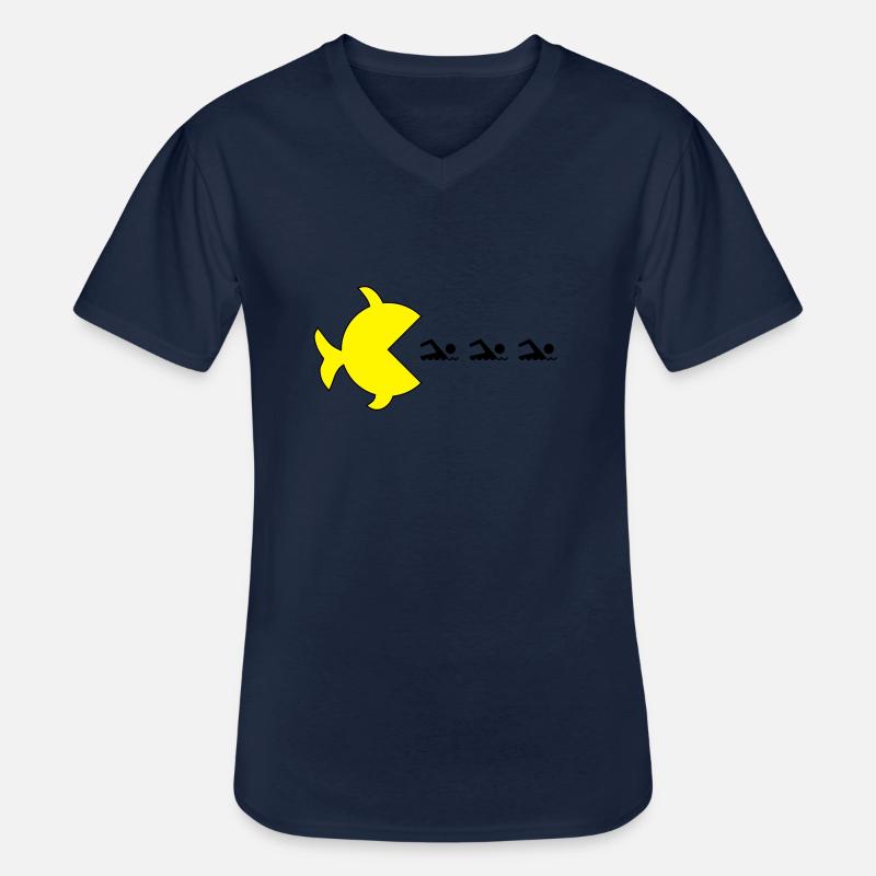 Fischman - Männer-T-Shirt mit V-Ausschnitt - Navy