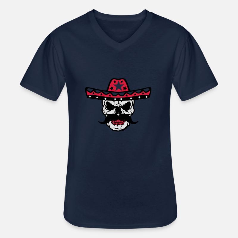 Mexikanische Schädel Schädelkappe 58 - Männer-T-Shirt mit V-Ausschnitt - Navy