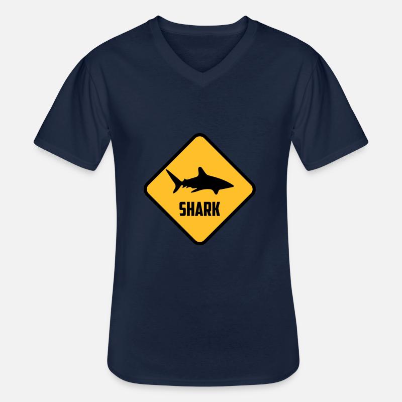 Shark - Männer-T-Shirt mit V-Ausschnitt - Navy
