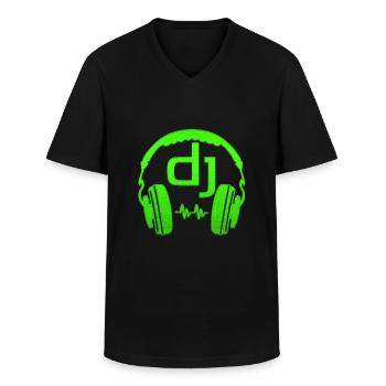 headphones-music-dj - Men's V-Neck T-Shirt - black - Front - AI Model Male 178 dark (178cm)