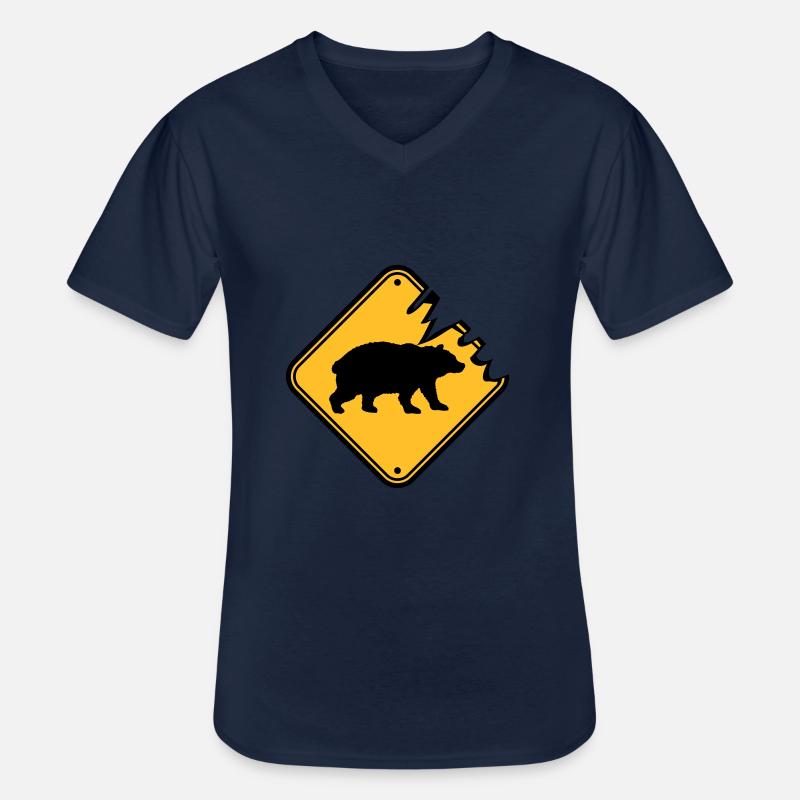 Schild Bär Lebensgefahr - Männer-T-Shirt mit V-Ausschnitt - Navy
