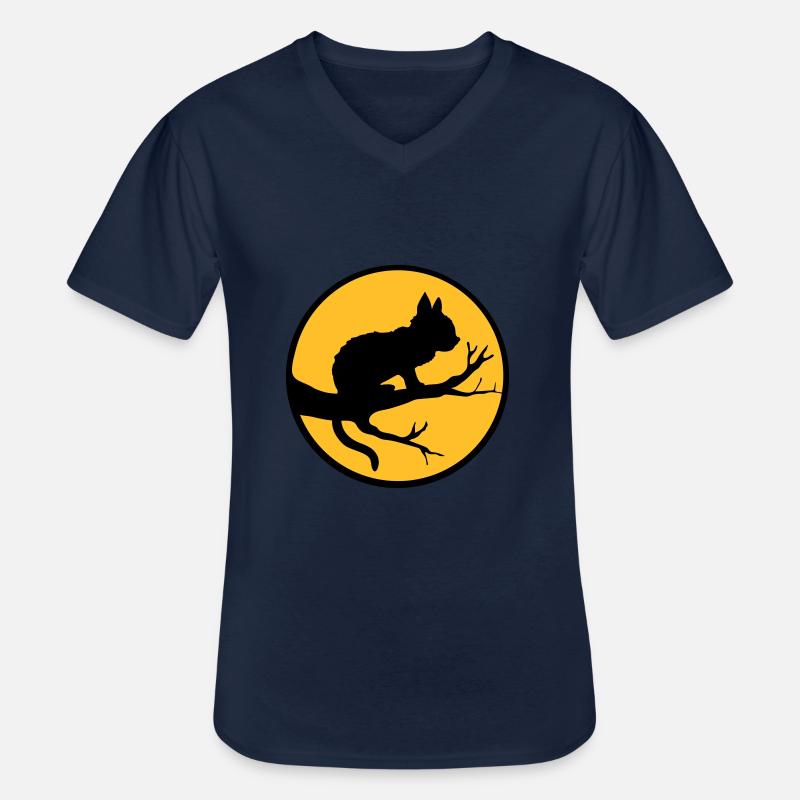 Schwarze Katze Mond Baum - Männer-T-Shirt mit V-Ausschnitt - Navy