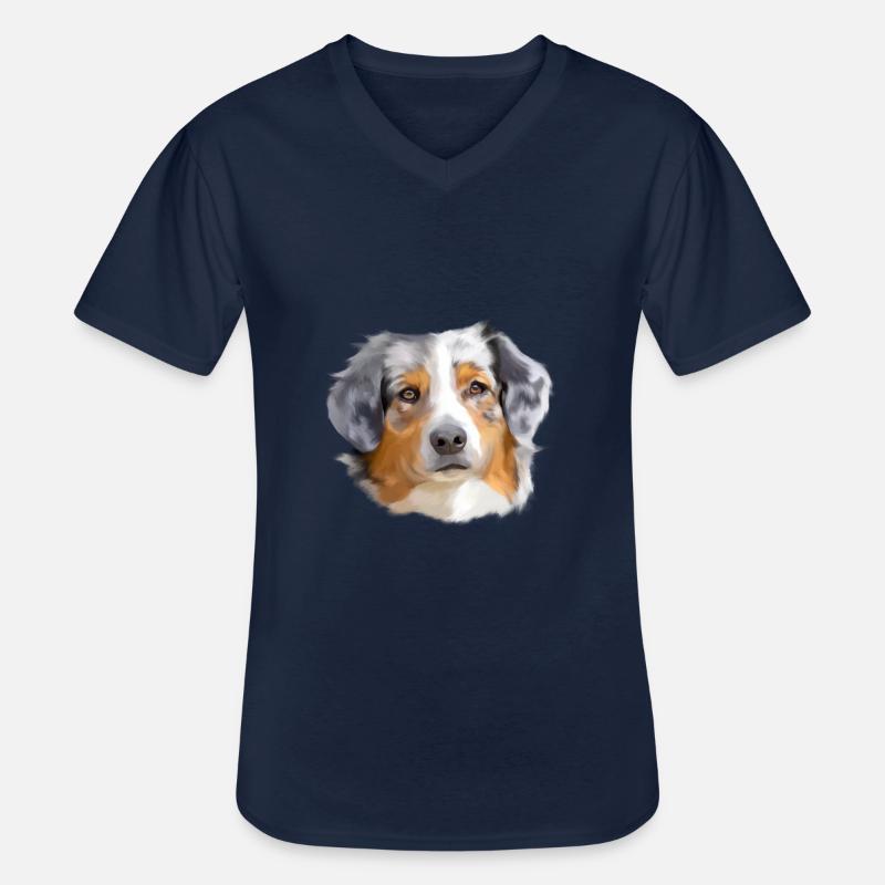 australian shepherd - Maglietta da uomo classica con scollo a V - navy