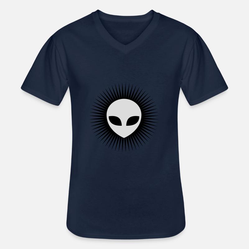 Strahlen Alien Kopf grau - Männer-T-Shirt mit V-Ausschnitt - Navy