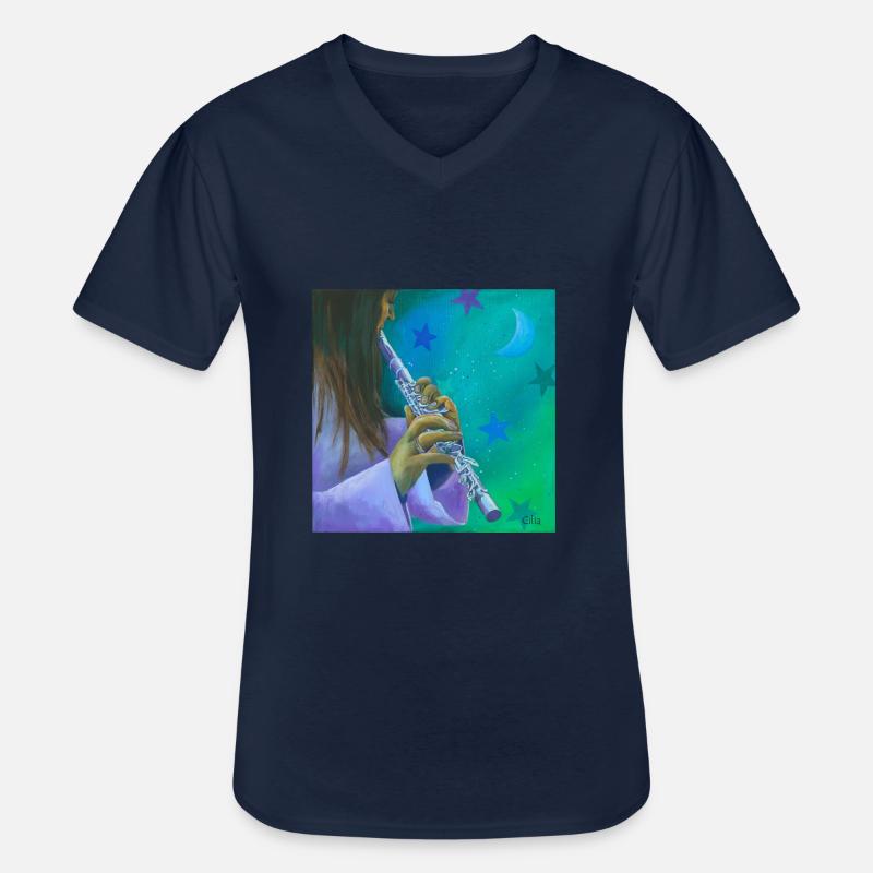 Querflöte - Männer-T-Shirt mit V-Ausschnitt - Navy