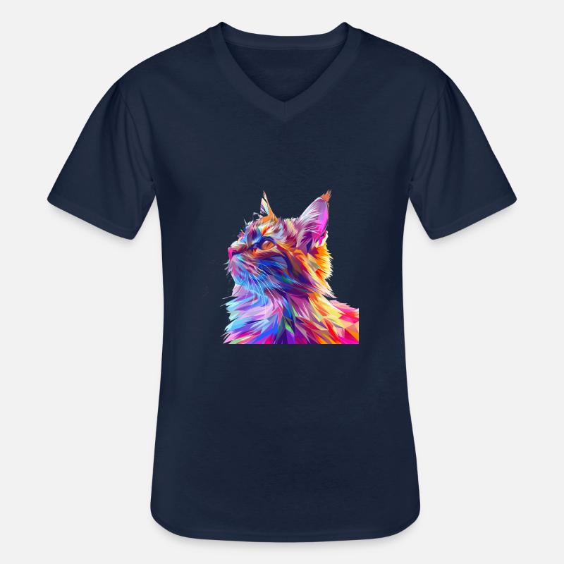 Polygon Cat Comic Style - Men's V-Neck T-Shirt - navy