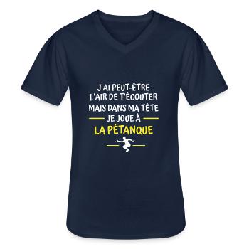 je joue à la pétanque / cadeau humour pétanque - T-shirt col V Homme - marine - Devant - AI Model Male 178 dark (178cm)