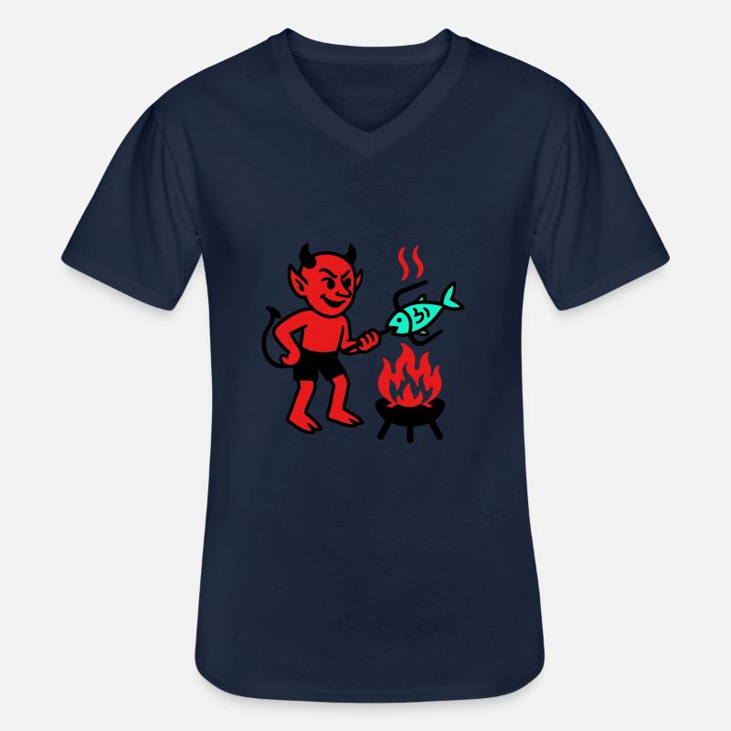 Devil with Fish - Männer-T-Shirt mit V-Ausschnitt - Navy