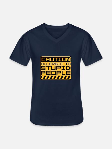 Caution Stupid People - Men's V-Neck T-Shirt - navy