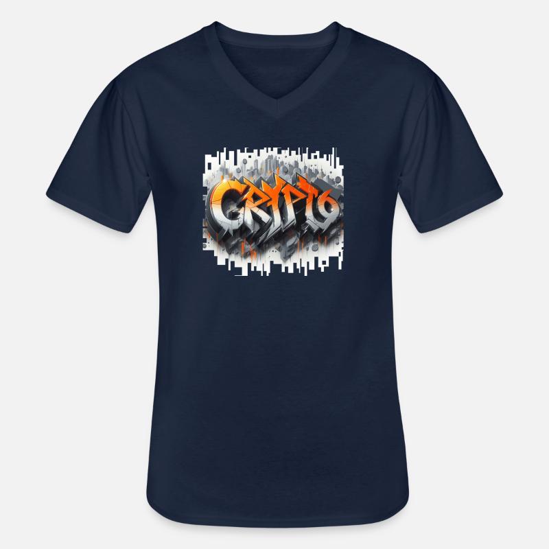 crypto, grafitti text 3D - Männer-T-Shirt mit V-Ausschnitt - Navy