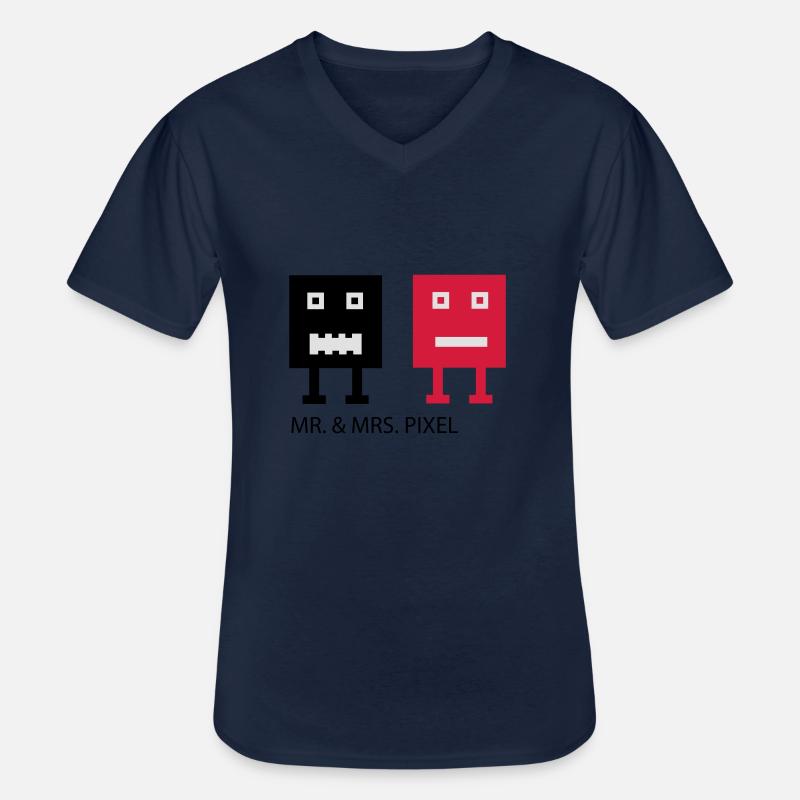 Mr & Mrs Pixel - Männer-T-Shirt mit V-Ausschnitt - Navy