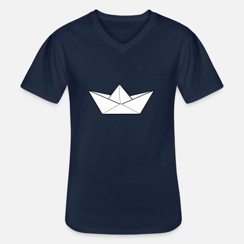 papier origami boot - Männer-T-Shirt mit V-Ausschnitt - Navy