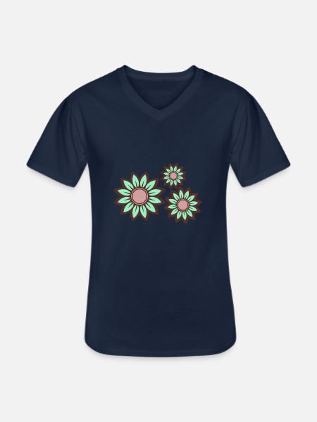 Tranquil Trio: Mint Green Flowers - Men's V-Neck T-Shirt - navy