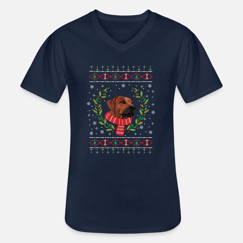 Rhodesian Ridgeback hässlicher Weihnachtspullover - Männer-T-Shirt mit V-Ausschnitt - Navy