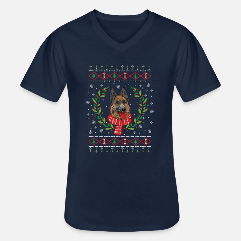 Deutscher Schäferhund Weihnachtspullover Geschenk - Männer-T-Shirt mit V-Ausschnitt - Navy