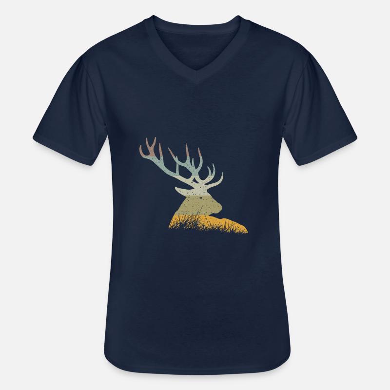Hirsch - Männer-T-Shirt mit V-Ausschnitt - Navy