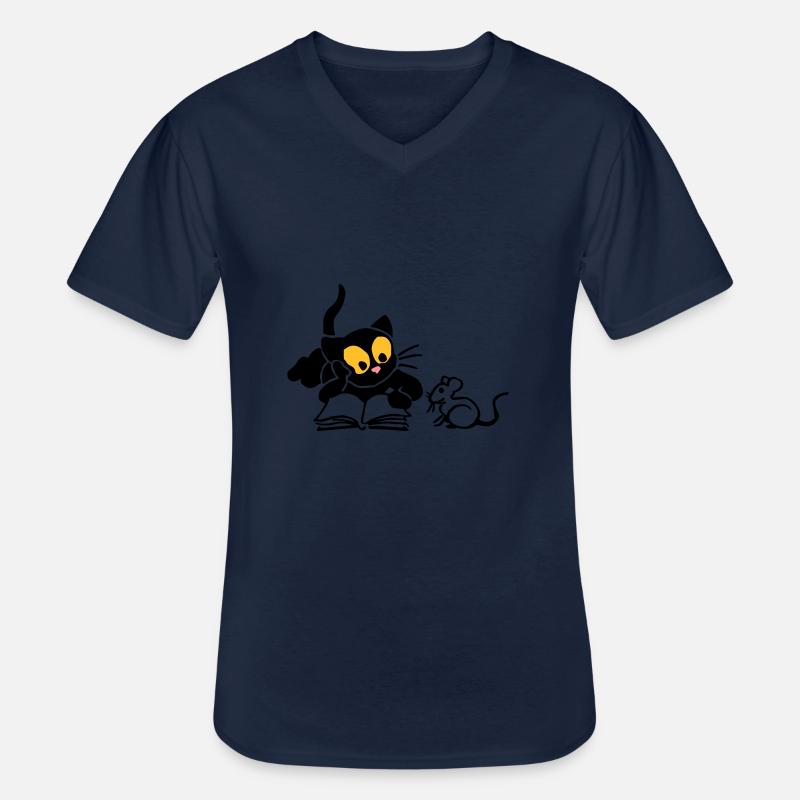 Kitten Lese - Männer-T-Shirt mit V-Ausschnitt - Navy