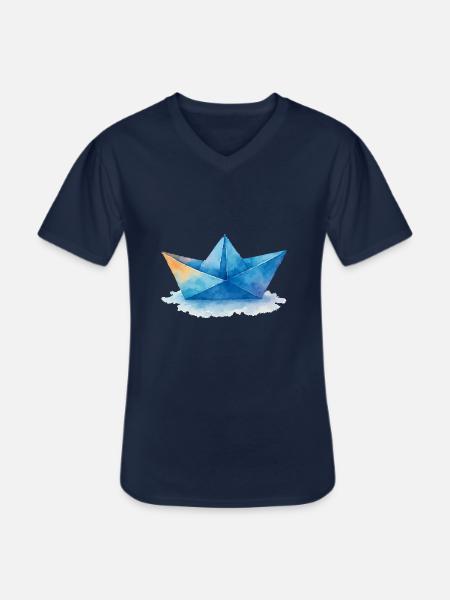 papierboot aquarell - Männer-T-Shirt mit V-Ausschnitt - Navy