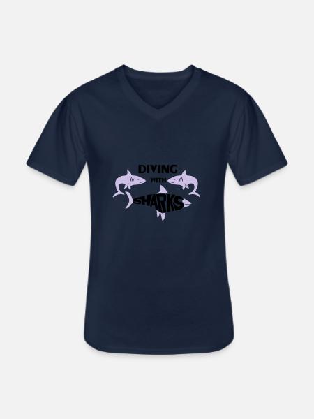 Diving with Sharks - Men's V-Neck T-Shirt - navy