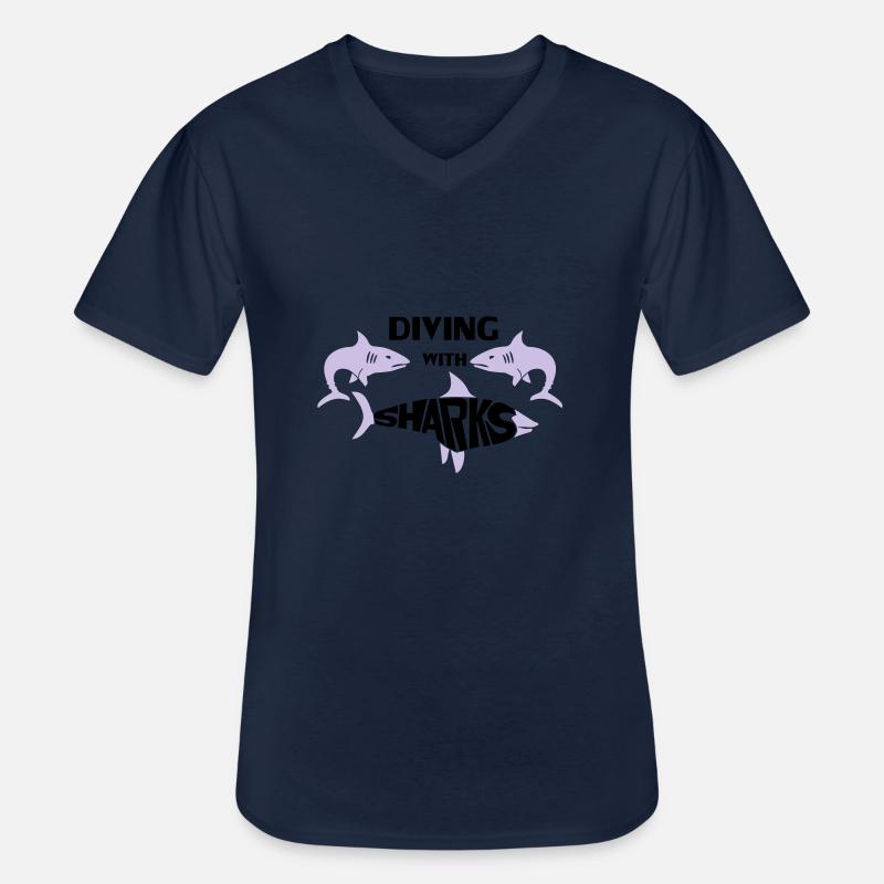 Plongée avec les requins - T-shirt col V Homme - marine