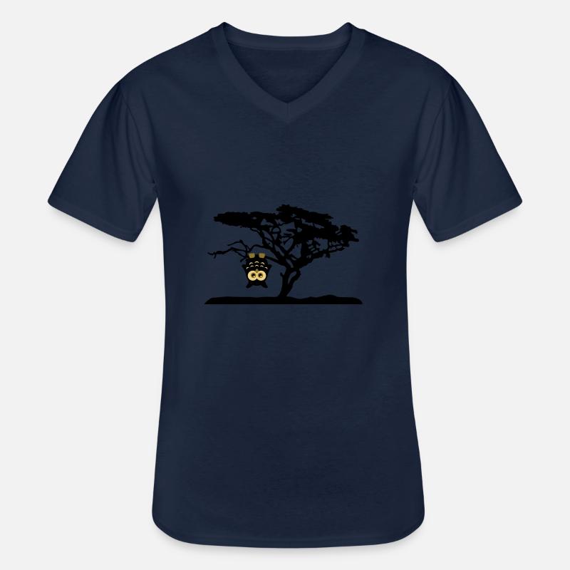 Eule Kopfüber Baum Hängen Different - Männer-T-Shirt mit V-Ausschnitt - Navy