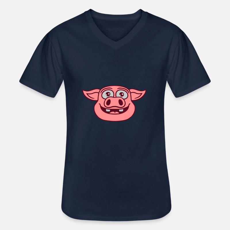 Gesicht glückliches Schwein Comic - Männer-T-Shirt mit V-Ausschnitt - Navy