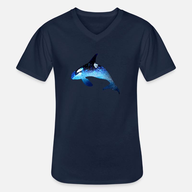 wal,blau,fisch,malerei,kunst,blau,meer - Männer-T-Shirt mit V-Ausschnitt - Navy