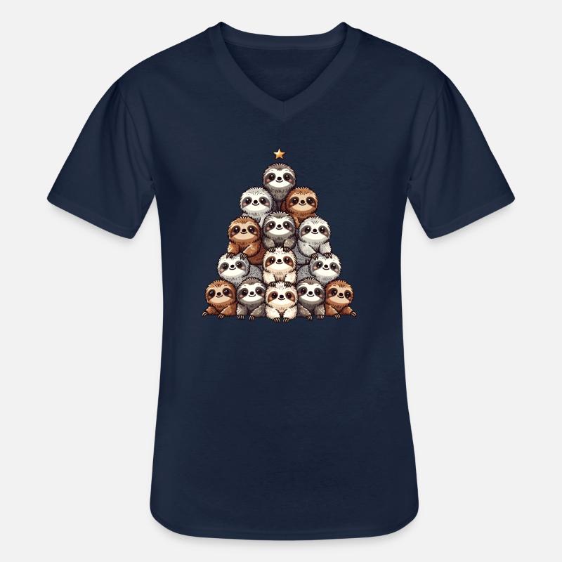 Faultier Weihnachtsbaum Muster - Männer-T-Shirt mit V-Ausschnitt - Navy