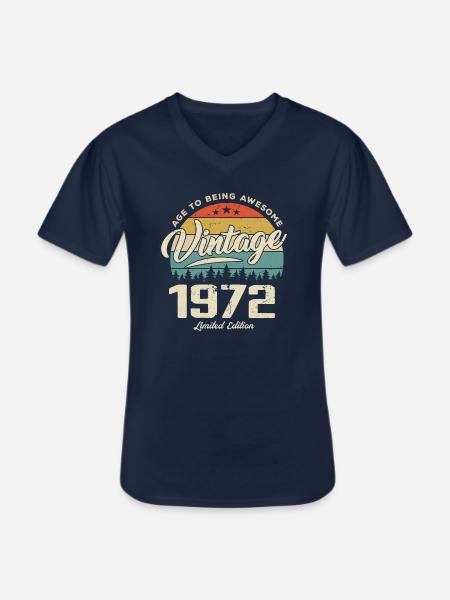 Vintage 1972 retro stil jubilæumsgave 1972 - Klassisk herre T-shirt med V-udskæring - marineblå