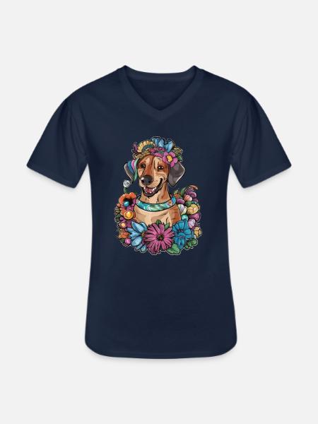 Rhodesian Ridgeback and Beautiful Flowers - Men's V-Neck T-Shirt - navy