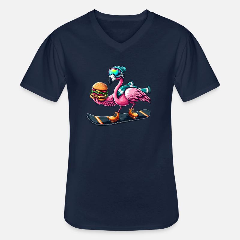 Flamingo Snowboard Hamburger Fun - Männer-T-Shirt mit V-Ausschnitt - Navy