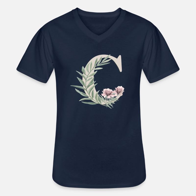 Buchstabe C mit Blumen - Männer-T-Shirt mit V-Ausschnitt - Navy