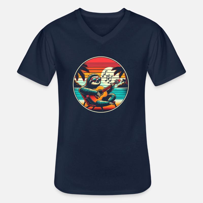 Gitarre - Männer-T-Shirt mit V-Ausschnitt - Navy