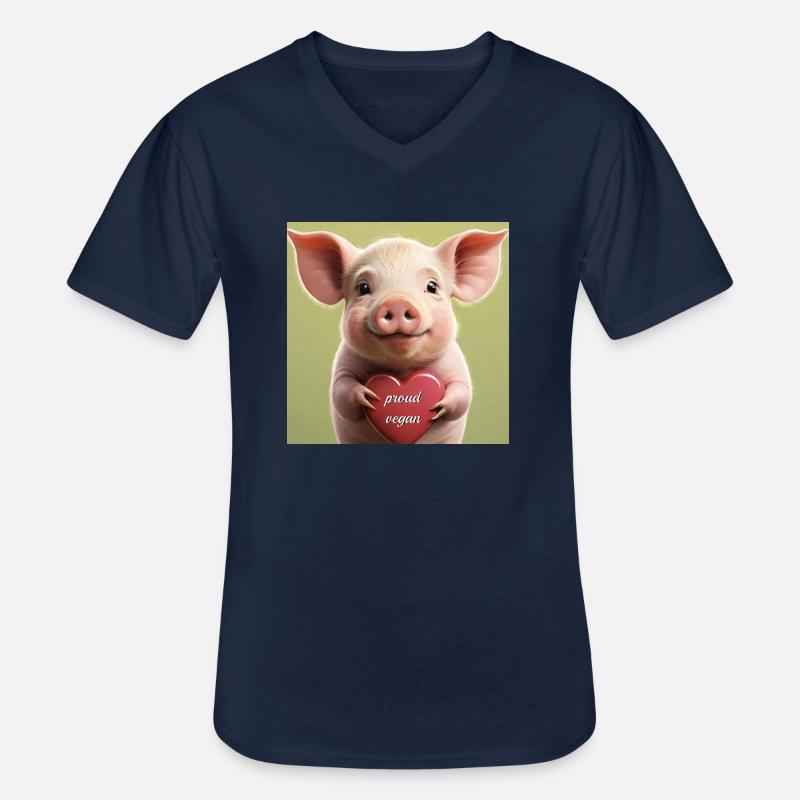 proud vegan pig - Männer-T-Shirt mit V-Ausschnitt - Navy