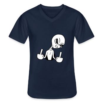 hole insult wanker middle finger fuck you off - Men's V-Neck T-Shirt - navy - Front - AI Model Male 178 dark (178cm)