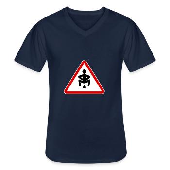 Traffic signs man shit poop attention toilet - Men's V-Neck T-Shirt - navy - Front - AI Model Male 178 dark (178cm)