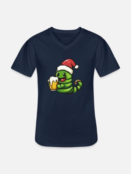 Worm Christmas Beer Funny - Men's V-Neck T-Shirt - navy