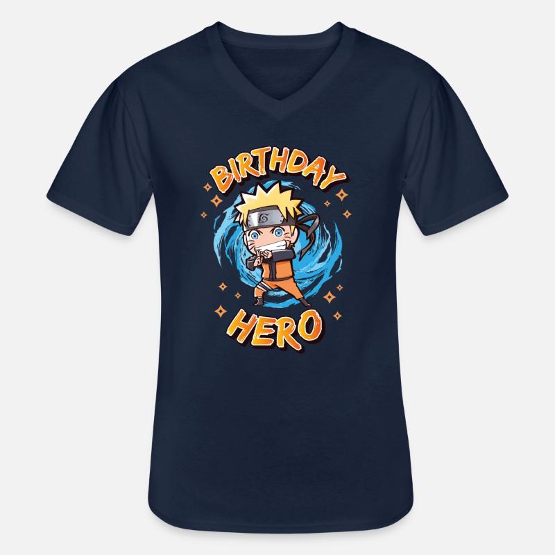 Naruto Shippuden Birthday Hero Chibi Design - Maglietta da uomo classica con scollo a V - navy