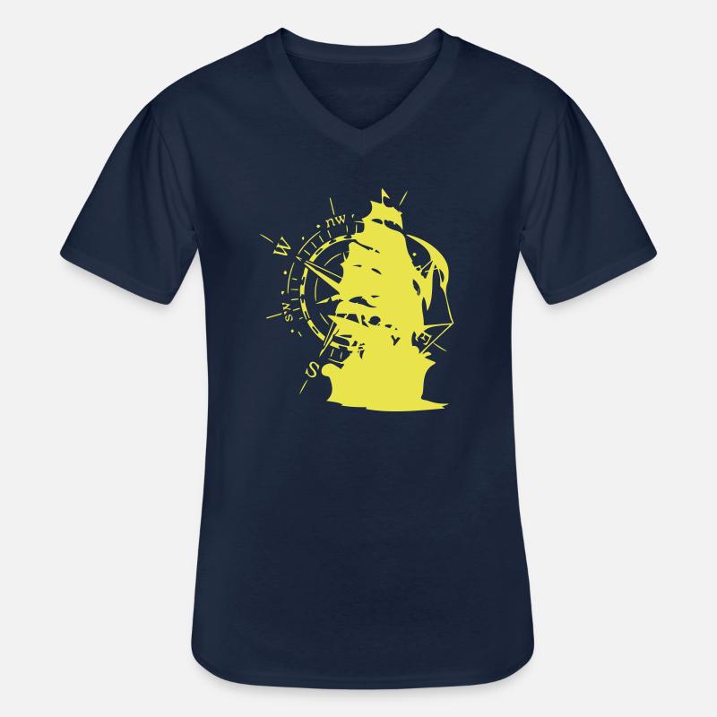 WindRose mit Segelschiff | Freizeimode Bstyled - Männer-T-Shirt mit V-Ausschnitt - Navy