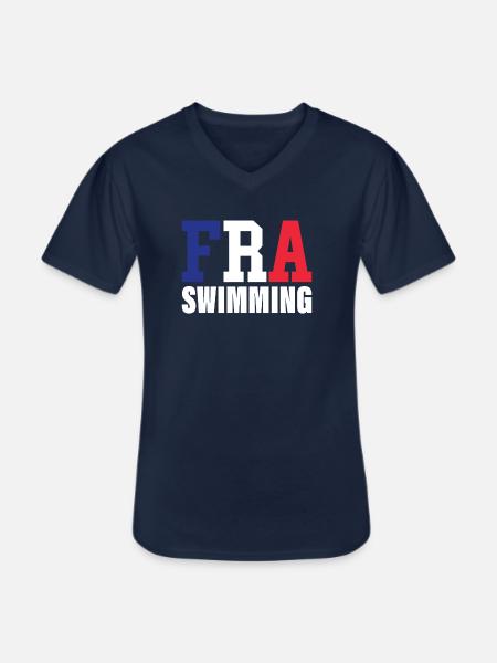 Swimming - FRA French Flag & Swimmers - - Men's V-Neck T-Shirt - navy
