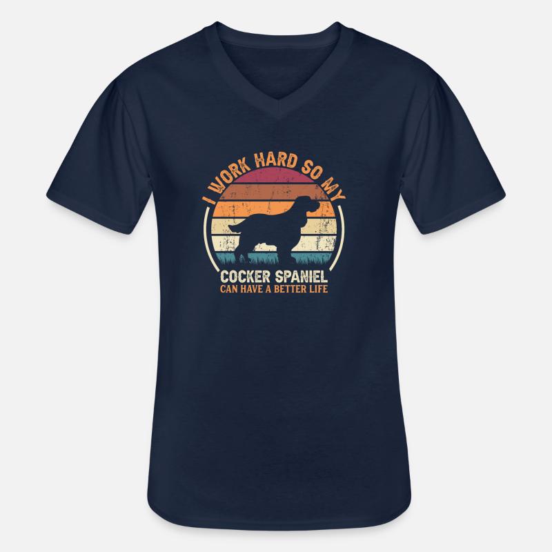 Arbeite Hart - Retro Cocker Spaniel - Männer-T-Shirt mit V-Ausschnitt - Navy