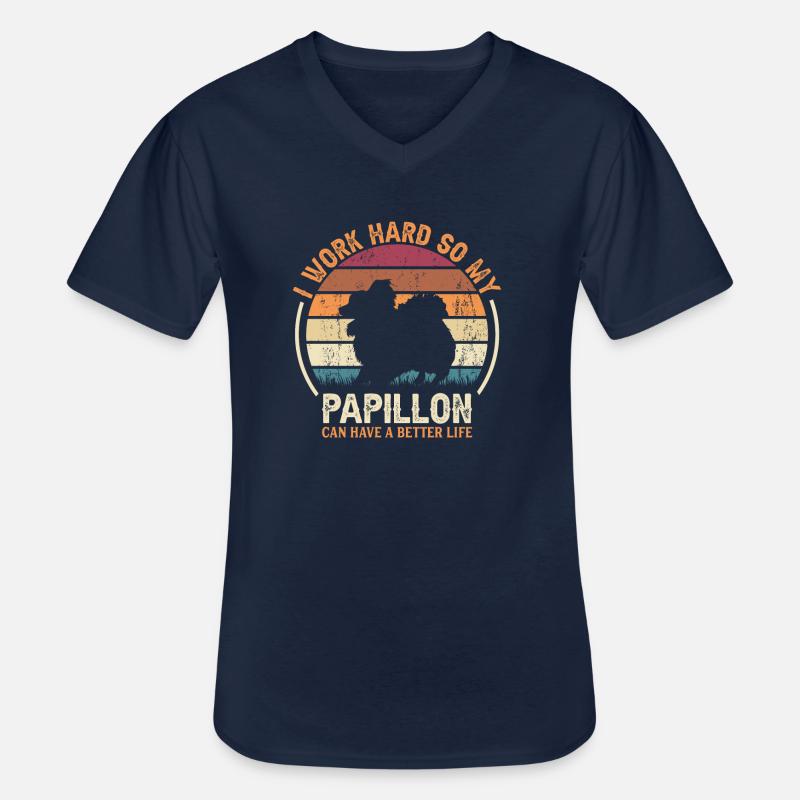 Work Hard - Retro Papillon - Men's V-Neck T-Shirt - navy