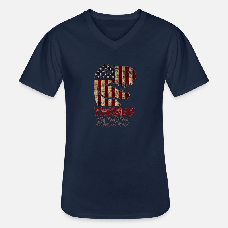 Patriotic Thomas Dinosaur Thomassaurus - Männer-T-Shirt mit V-Ausschnitt - Navy