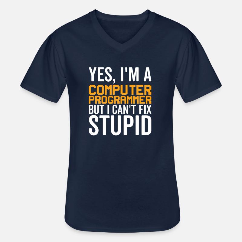 Stupid - Computer Programmer - Men's V-Neck T-Shirt - navy