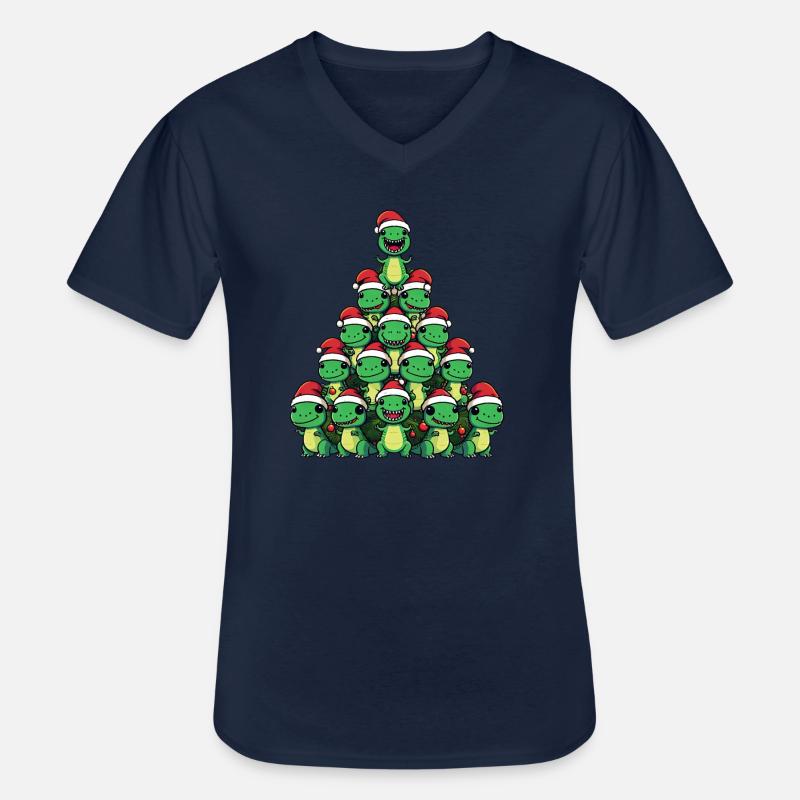 Weihnachts-Dinosaurier - T-Rex feiert unterm - Männer-T-Shirt mit V-Ausschnitt - Navy