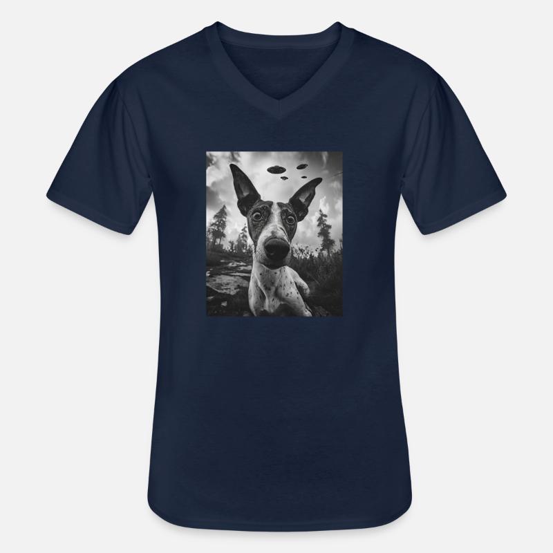 Hund - Alien Selfie Basenji UFO - Männer-T-Shirt mit V-Ausschnitt - Navy