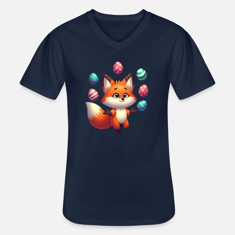 Jonglierender Rotfuchs mit Ostereiern - Männer-T-Shirt mit V-Ausschnitt - Navy
